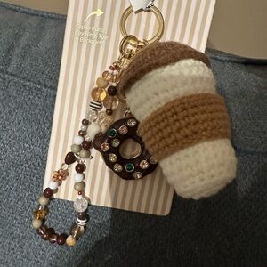 Brown and Cream Crochet Coffee Cup Keychain